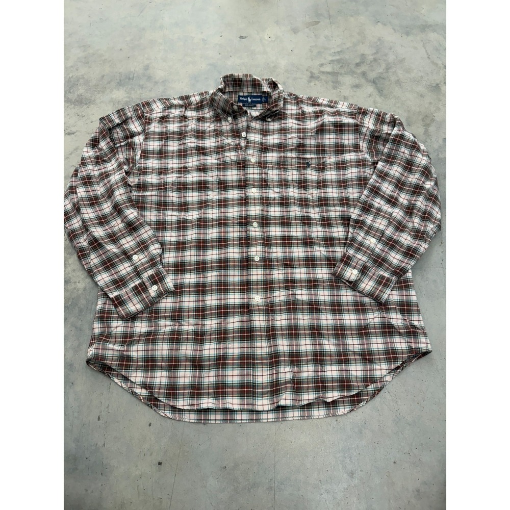 Polo Ralph Lauren Shirt Mens L Big Multicolor Plaid Pony Embroidered Button Down
